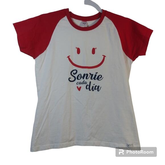 Sydney White Red Sonrie Cada Ria Short Sleeve Crew Neck Size Small - Picture 1 of 8